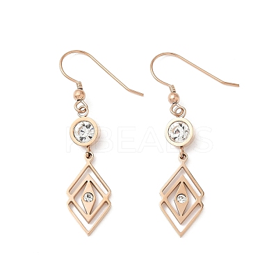 304 Stainless Steel Rhombus Dangle Earrings EJEW-Z129-12G-03-1