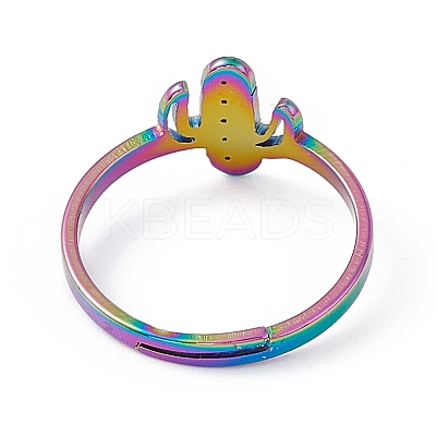 Ion Plating(IP) 201 Stainless Steel Cactus Adjustable Ring for Women RJEW-K238-03M-1
