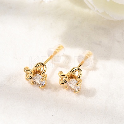Brass Micro Pave Clear Cubic Zirconia Stud Earring EJEW-C158-15A-G-1