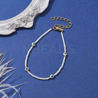 Evil Eye Lampwork & Glass Seed Beaded Bracelet with Real 18K Gold Plated 304 Stainless Steel Clasps BJEW-JB09998-05-1