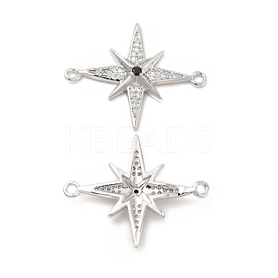 Brass Micro Pave Clear & Black Cubic Zirconia Connector Charms KK-E068-VB041-1