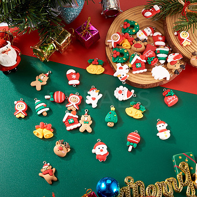 40Pcs 20 Styles Christmas Theme Opaque Resin Pendants RESI-TA0003-58-1