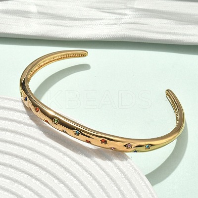 304 Stainless Steel Rhinestone Cuff Bangles for Women BJEW-D456-03G-02-1