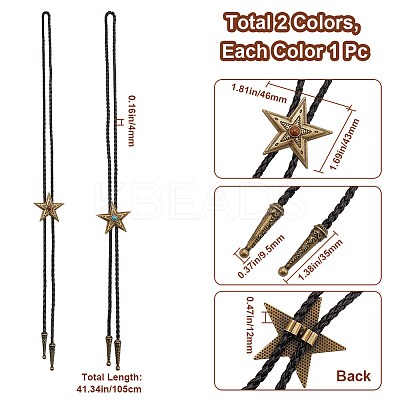 2Pcs 2 Styles Star Lariat Necklace for Men Women NJEW-GF0001-09-1