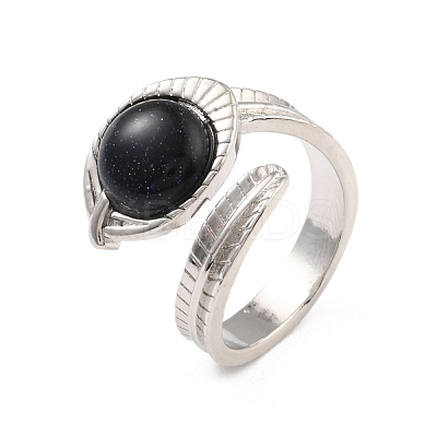 Oval Natural & Synthetic Mixed Stone Cuff Ring RJEW-I079-01-1