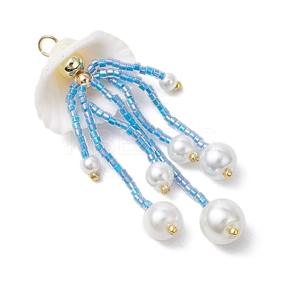 Glass Seed Beaded Jellyfish Pendants PALLOY-MZ00571-1