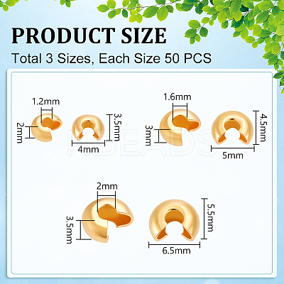 150Pcs 3 Sizes Brass Crimp Beads Covers KK-UN0003-82-1