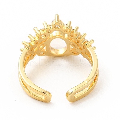 Clear Cubic Zirconia Oval Open Cuff Ring RJEW-I095-01G-1