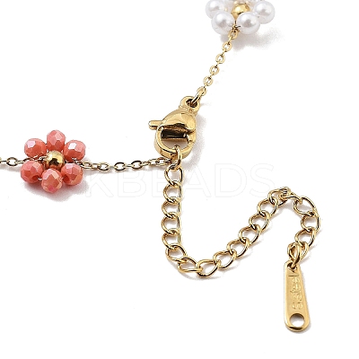 Glass and ABS Plastic Flower Link Chain Necklaces NJEW-H041-05G-01-1
