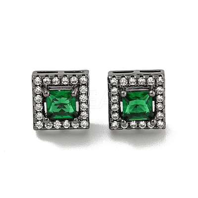 Square Brass Micro Pave Clear Cubic Zirconia Stud Earrings EJEW-G387-03B-1