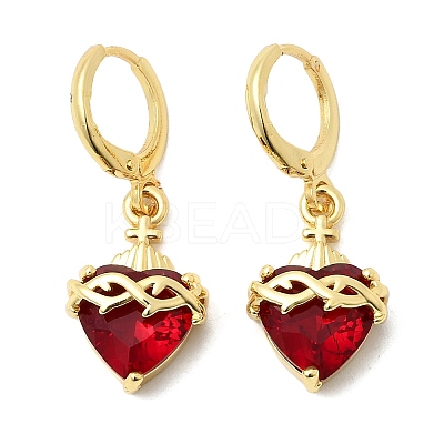 Heart Brass Glass Hoop Earrings EJEW-P333-09D-G-1