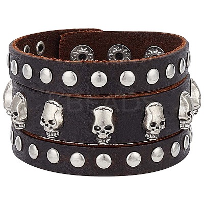 Cowhide Leather Wide Cord Bracelet BJEW-WH0011-24-1