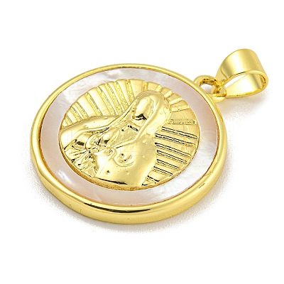 Rack Plating Brass Pave Nature Shell Religion Pendants KK-C074-31G-02-1