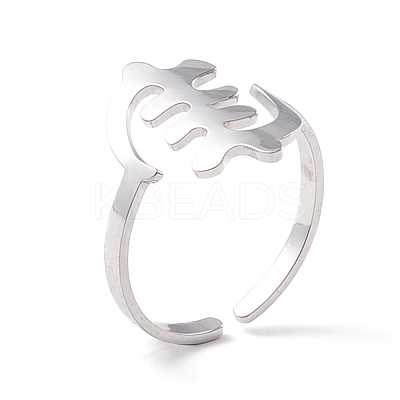 Non-Tarnish Fishbone Shape 304 Stainless Steel Cuff Ring for Women RJEW-B035-07P-1