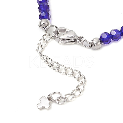 2Pcs 2 Colors 304 Stainless Steel Enamel Blue Evil Eye Tassel Glass Beaded Anklets for Women Men AJEW-AN00754-1