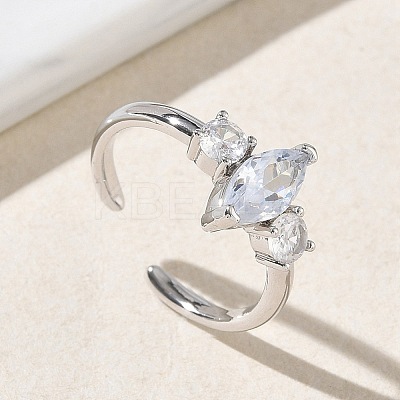 Brass Micro Pave Cubic Zirconia Cuff Open Rings for Women RJEW-L343-14P-04-1
