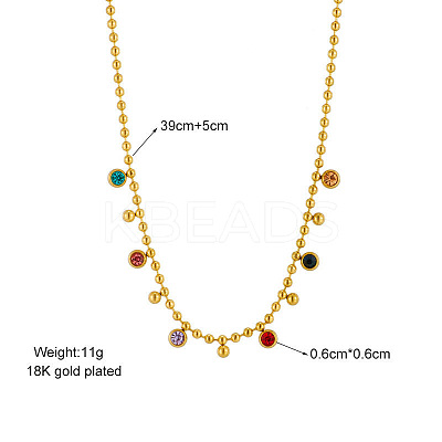 316 Surgical Stainless Steel Pave Colorful Cubic Zirconia Ball Chain Flat Round Tassel Necklaces FS-WGDEC77-01-1