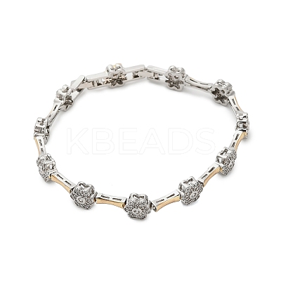 Brass Micro Pave Clear Cubic Zirconia Flower Link Chains Bracelets for Women LS-BJEW-B145-03-1