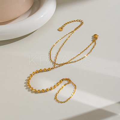 304 Stainless Steel 2-Strand Hand Chain Ring Bracelets with Round Ball for Women HZ7665-1