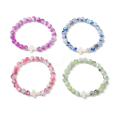 Drawbench & Baking Paint Glass & Synthetic Turquoise Beadeed Stretch Bracelets for Women BJEW-JB13235-1