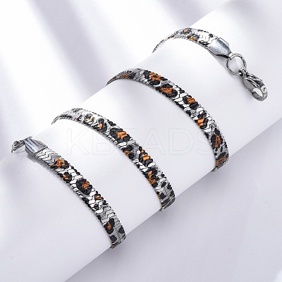 304 Stainless Steel Leopard Print Flat Snake Chain Necklaces for Women NJEW-A044-02B-P-01-1
