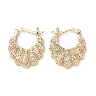 Flower Clear Cubic Zirconia Hoop Earrings EJEW-M216-09G-1