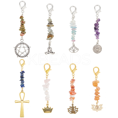 Gemstone Chip & Tibetan Style Alloy Pendant Decoration HJEW-AB00431-1