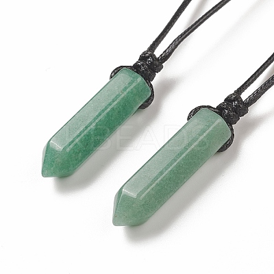 Natural Green Aventurine Bullet Pendant Necklace with Waxed Cords for Women NJEW-M196-02D-1
