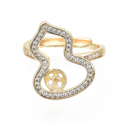 Brass Micro Pave Clear Cubic Zirconia Peg Bails Adjustable Finger Ring Settings KK-S356-173G-NF-1
