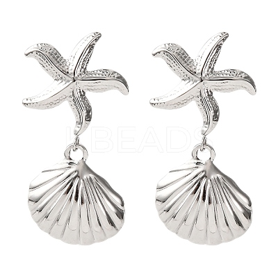 304 Stainless Steel Shell Shape with Starfish Dangle Stud Earrings EJEW-Z135-02P-01-1