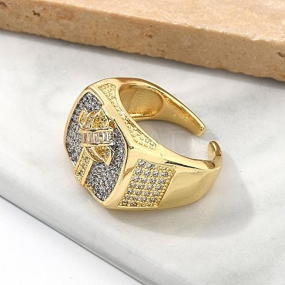 Brass Micro Pave Clear Cubic Zirconia Cuff Rings for Women RJEW-U041-06G-1