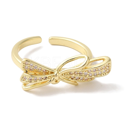 Bowknot Brass Micro Pave Clear Cubic Zirconia Open Cuff Rings for Women LS-RJEW-C098-20G-1