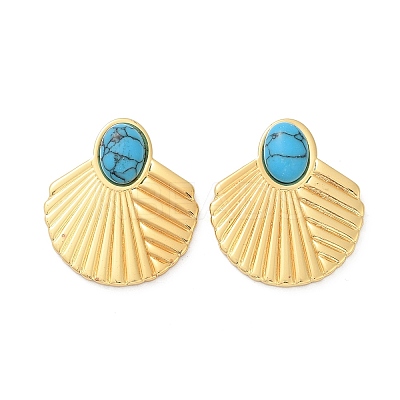 Fan 304 Stainless Steel Synthetic Turquoise Stud Earrings for Women EJEW-U046-17A-G-1