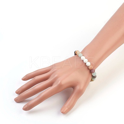 Natural Flower Amazonite and Natural Dyed Lava Rock Stretch Bracelets BJEW-JB03798-04-1