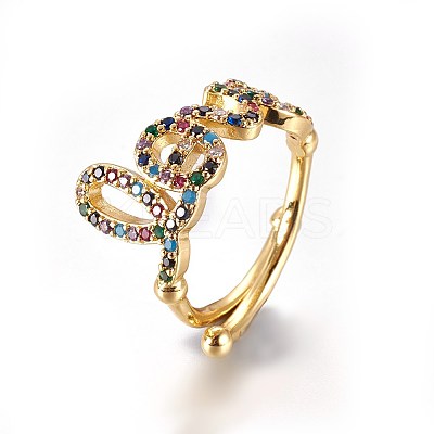 Adjustable Brass Micro Pave Cubic Zirconia Finger Rings LS-RJEW-L086-04G-1