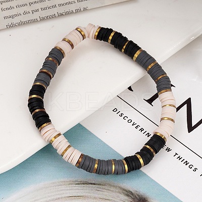 Handmade Polymer Clay Heishi Beaded Stretch Bracelets with CCB for Women JF1252-2-1