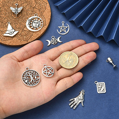 100Pcs 10 Styles Witch Hat & Fertility & Goblets Goddess Tibetan Style Alloy Pendants TIBEP-CJ0002-86-1