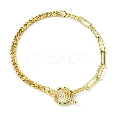 Brass Curb & Paperclip Chain Bracelet with Toggle Clasps BJEW-JB10020-1