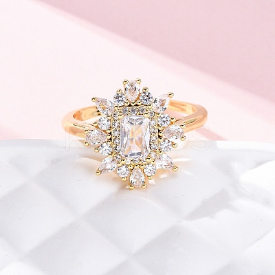 Brass Micro Pave Clear Cubic Zirconia Cuff Rings for Women RJEW-A062-03G-1