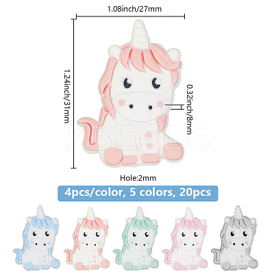 10Pcs 5 Colors  Unicorn Food Grade Eco-Friendly Silicone Beads SIL-DR0001-01-1