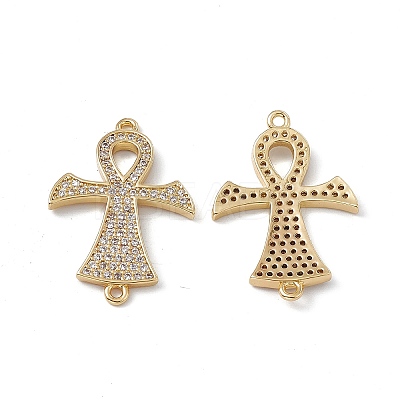 Rack Plating Brass Micro Pave Clear Cubic Zirconia Connector Charms KK-A175-01G-1