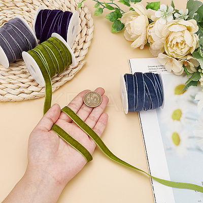 40 Yards 4 Colors Single Face Velvet Ribbon with 4Pcs Plastic Empty Spools SRIB-HY0001-09B-1