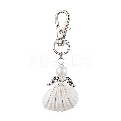 Angel Alloy & Wire Wrapped Natural Shell Pendant Decorations HJEW-JM02017-02-1