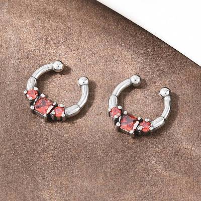 316 Stainless Steel Pave Red Cubic Zirconia Clip on Hoop Nose Rings AJEW-C044-14AS-1