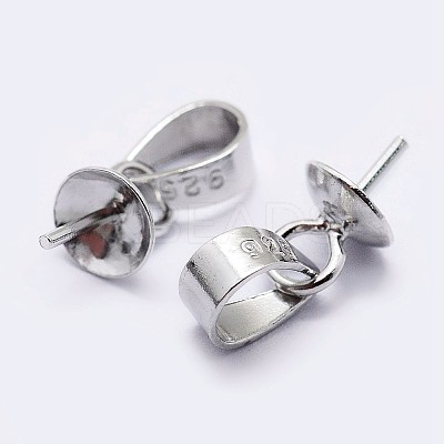 925 Sterling Silver Cup Pearl Bail Pin Pendants STER-F036-07S-6mm-1