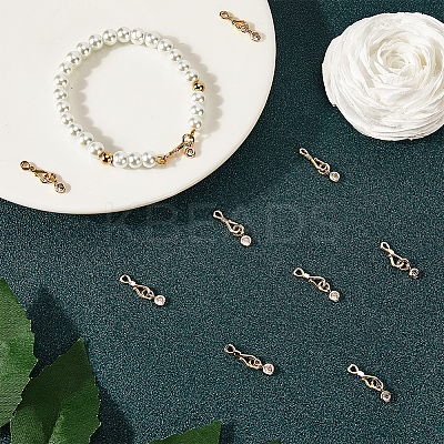 10Pcs Brass Pave Clear Cubic Zirconia Hook and S-Hook Clasps KK-BBC0012-47-1
