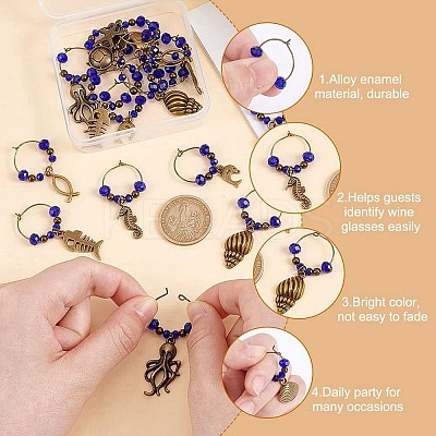 Alloy & Glass Bead Wine Glass Charms AJEW-GO00022-1