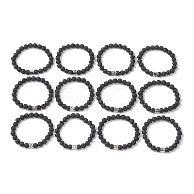 12Pcs 12 Styles 8mm Round Natural Lava Rock Constellation Beaded Bracelet Sets BJEW-JB10870-1