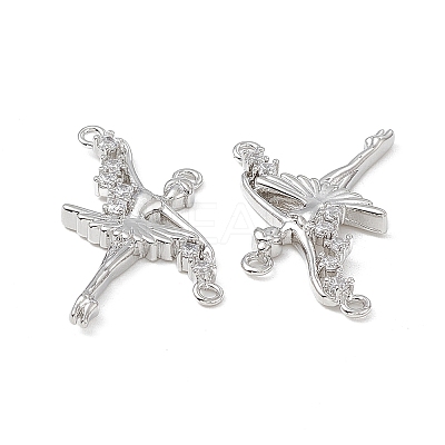 Brass Pave Clear Cubic Zirconia Connector Charms KK-E068-VB359-1
