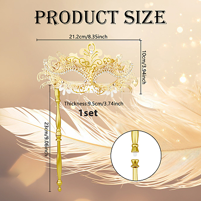 Plastic Rhinestone Masquerade Masks with Alloy Holding Stick AJEW-WH0270-891B-1